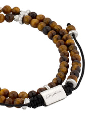 Men's tiger's eye double-wrap adjustable bracelet with sterling silver hex beads Jan Leslie