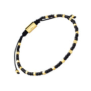 Black onyx seed bead and gold vermeil faceted bead bracelet with adjustable macramé cord and gold clasp — Jan Leslie
