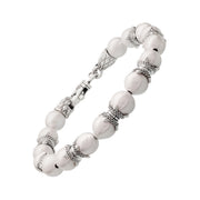 Freshwater pearl and oxidized sterling silver Bali rondelle bracelet.