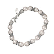 Freshwater pearl bracelet with oxidized sterling silver Bali-style rondelle spacers.