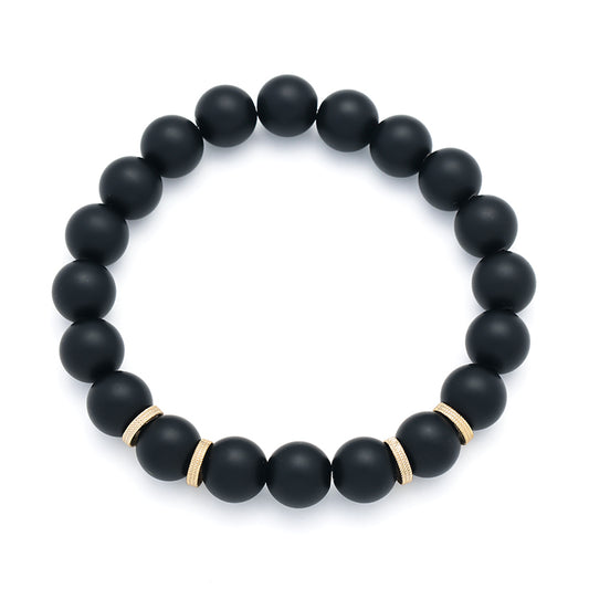 Black Onyx & Sterling Vermeil Spacer Flex Bracelet