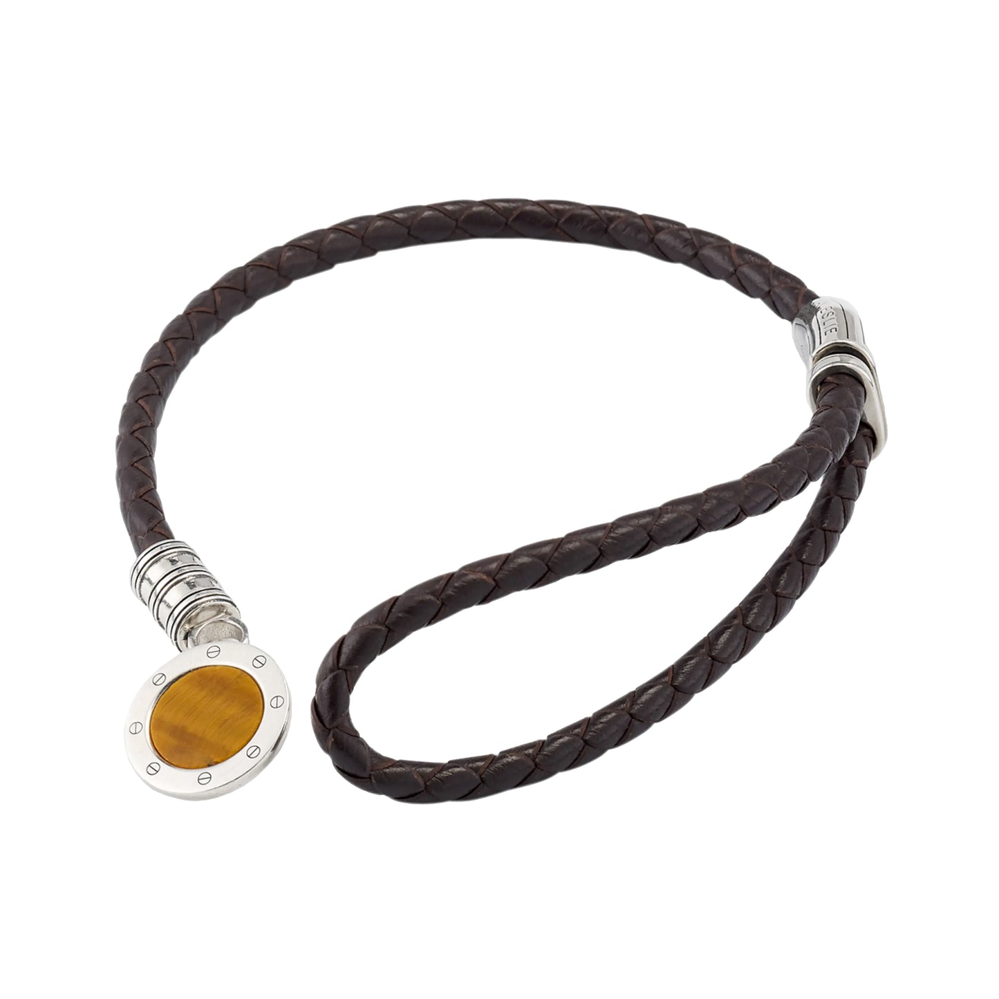 Braided Leather Tigers Eye Slide Bracelet