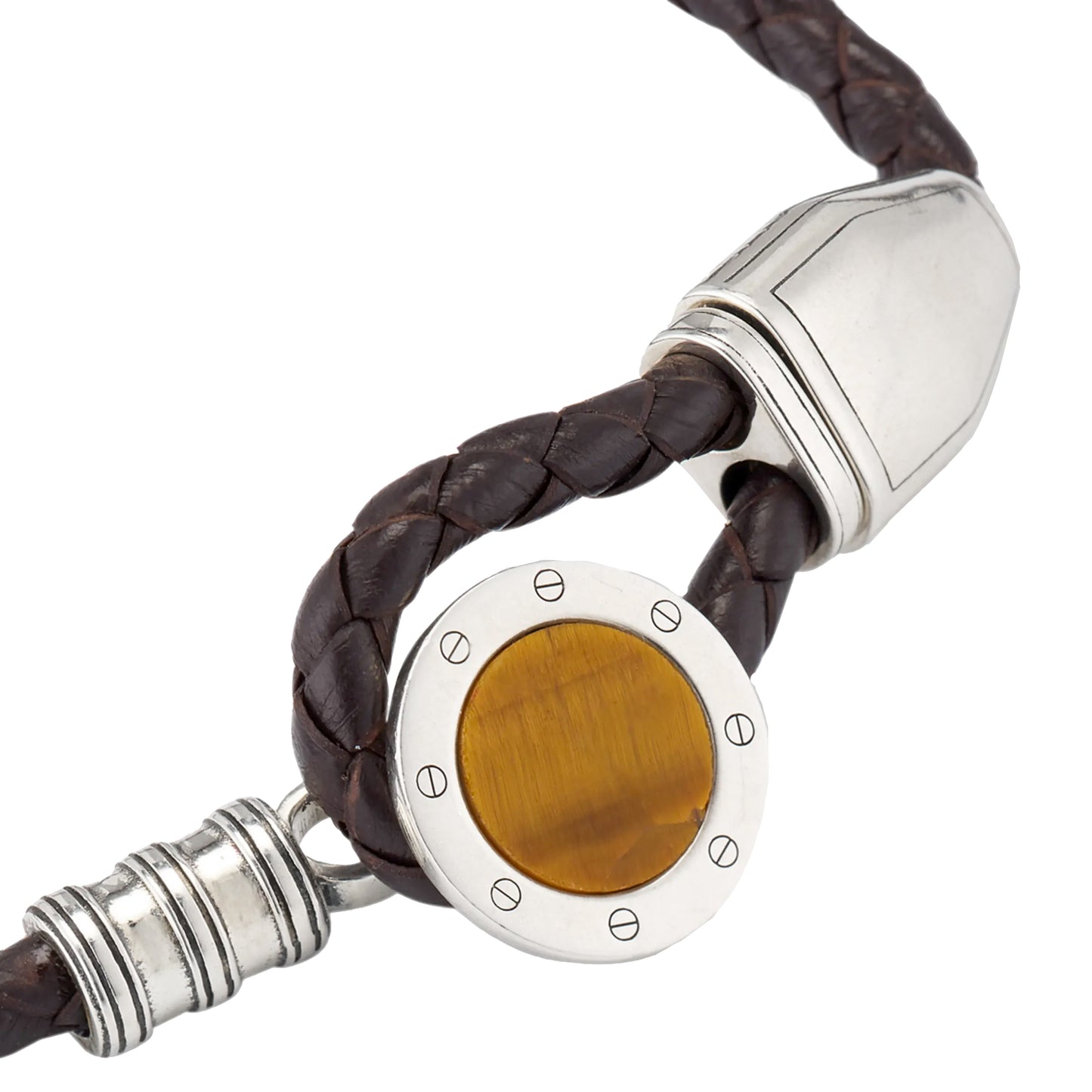 Braided Leather Tigers Eye Slide Bracelet