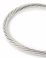 Close-up of polished sterling silver twisted snake cable strands cuff bracelet, Jan Leslie