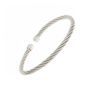 Polished sterling silver open cuff bracelet with twisted multi-strand cable body and dome end caps, Jan Leslie