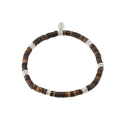 Dark brown braided leather bracelet with brushed silver cylindrical magnetic clasp