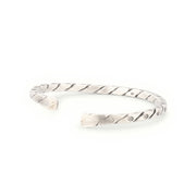  Sterling silver oxidized twisted rope open cuff bracelet side profile showing helical rope twist engraved daisy flower dot stations and tapered open ends by Jan Leslie