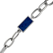 Sterling silver oval paperclip chain bracelet black onyx rectangular station link close-up showing flat-polished black onyx in chamfered polished silver bezel and oval paperclip chain by Jan Leslie