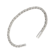 Sterling silver twisted rope open cuff bracelet with magnetic cylinder clasp ends.