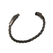 Brown twisted leather rope bracelet with matte black stainless steel rectangular magnetic clasp closure, Jan Leslie luxury men's leather bracelet.
