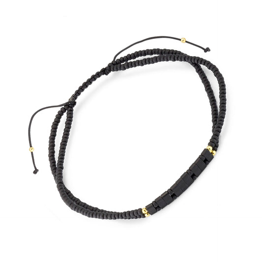 Black Glass Micro-Bead Bracelet