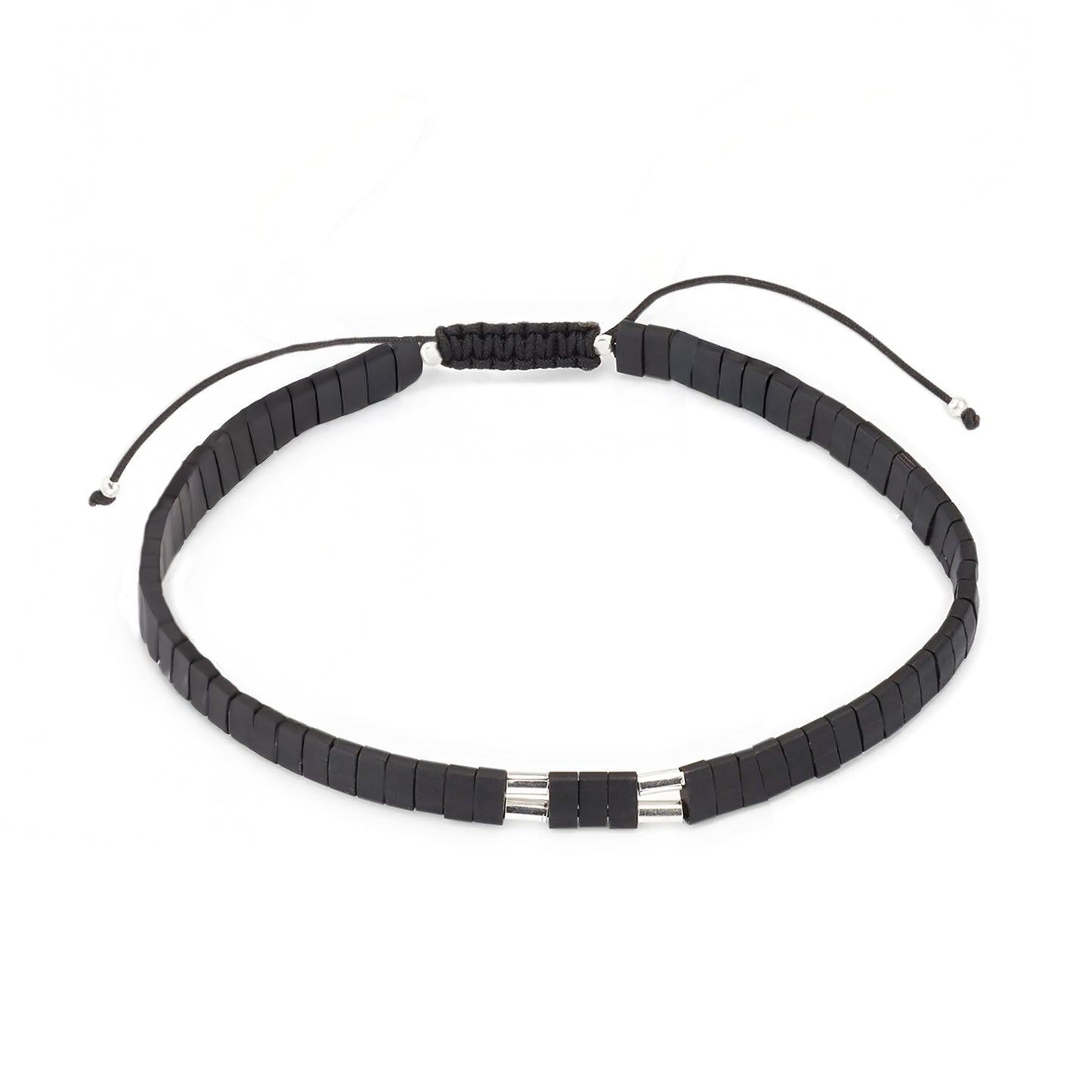 Chiclet Sterling Beaded Pull Cord Bracelet