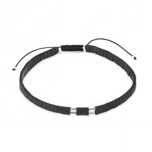 Chiclet Sterling Beaded Pull Cord Bracelet