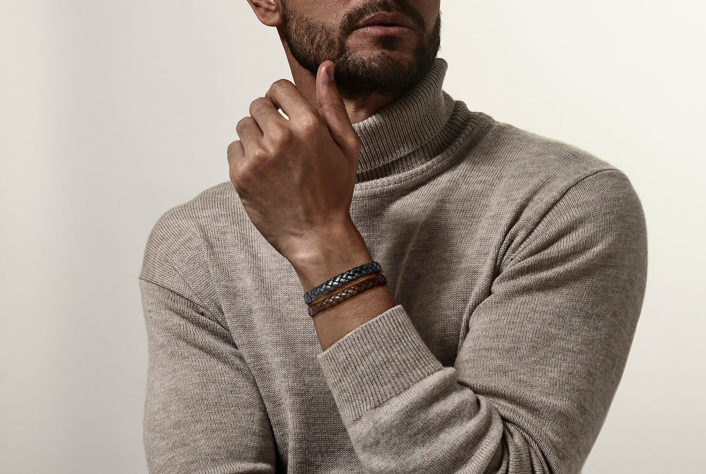 Braided Girth Leather Bracelet Steel
