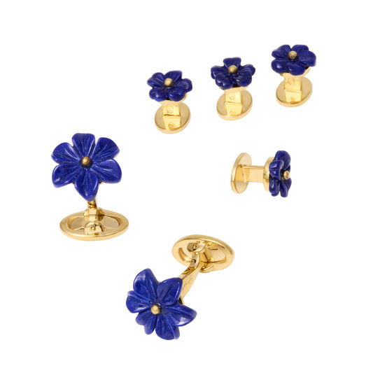 Carved Lapis Flower Sterling Tuxedo Set