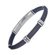 Men's grey rubber and bronze steel cable bracelet with engravable silver ID bar — Jan Leslie