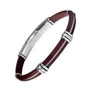 Men's brown rubber and steel cable bracelet with engravable silver ID bar — Jan Leslie