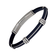 Men's black rubber and steel cable bracelet with engravable silver ID bar — Jan Leslie