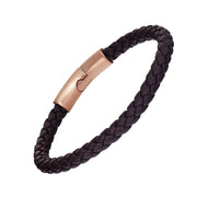 Men's black braided leather bracelet with matte black magnetic bar clasp — Jan Leslie