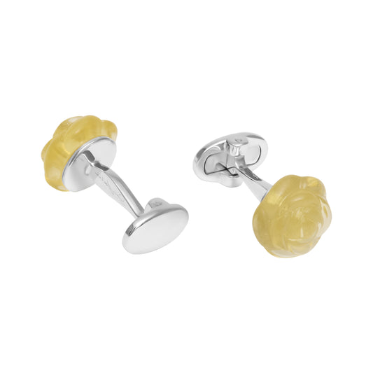 Hand-carved yellow calcite rose stud earrings.