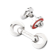 Sterling silver orange enamel double-ring chain link cufflinks