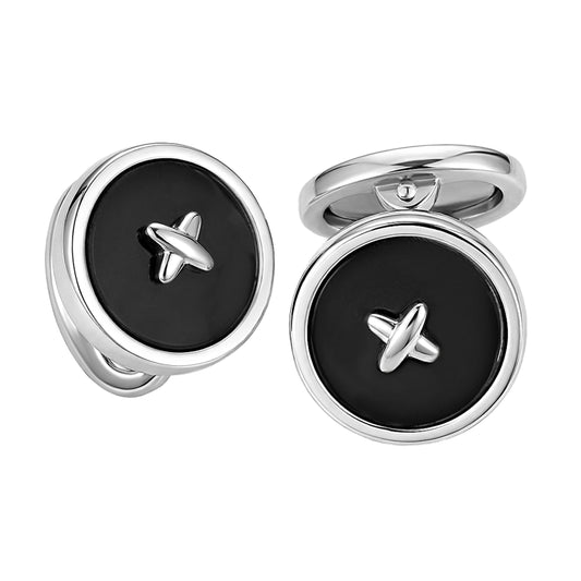 Pair of cufflinks with black onyx gemstone with button lacing detail
