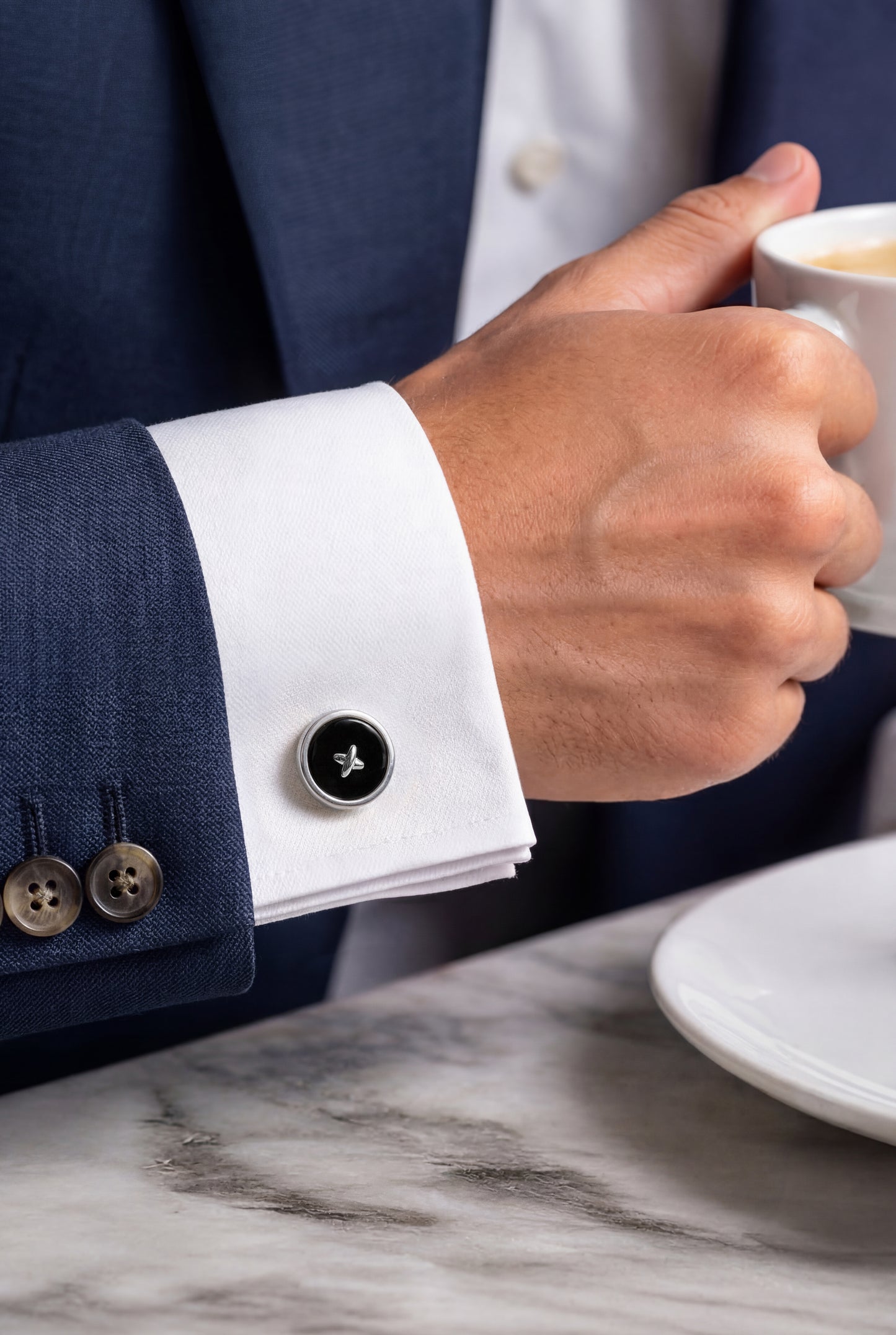 Gemstone Button Sterling Cufflinks