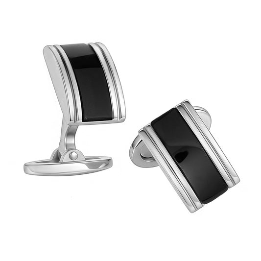 Linear Etch Rectangular Curve Gemstone Sterling Cufflinks