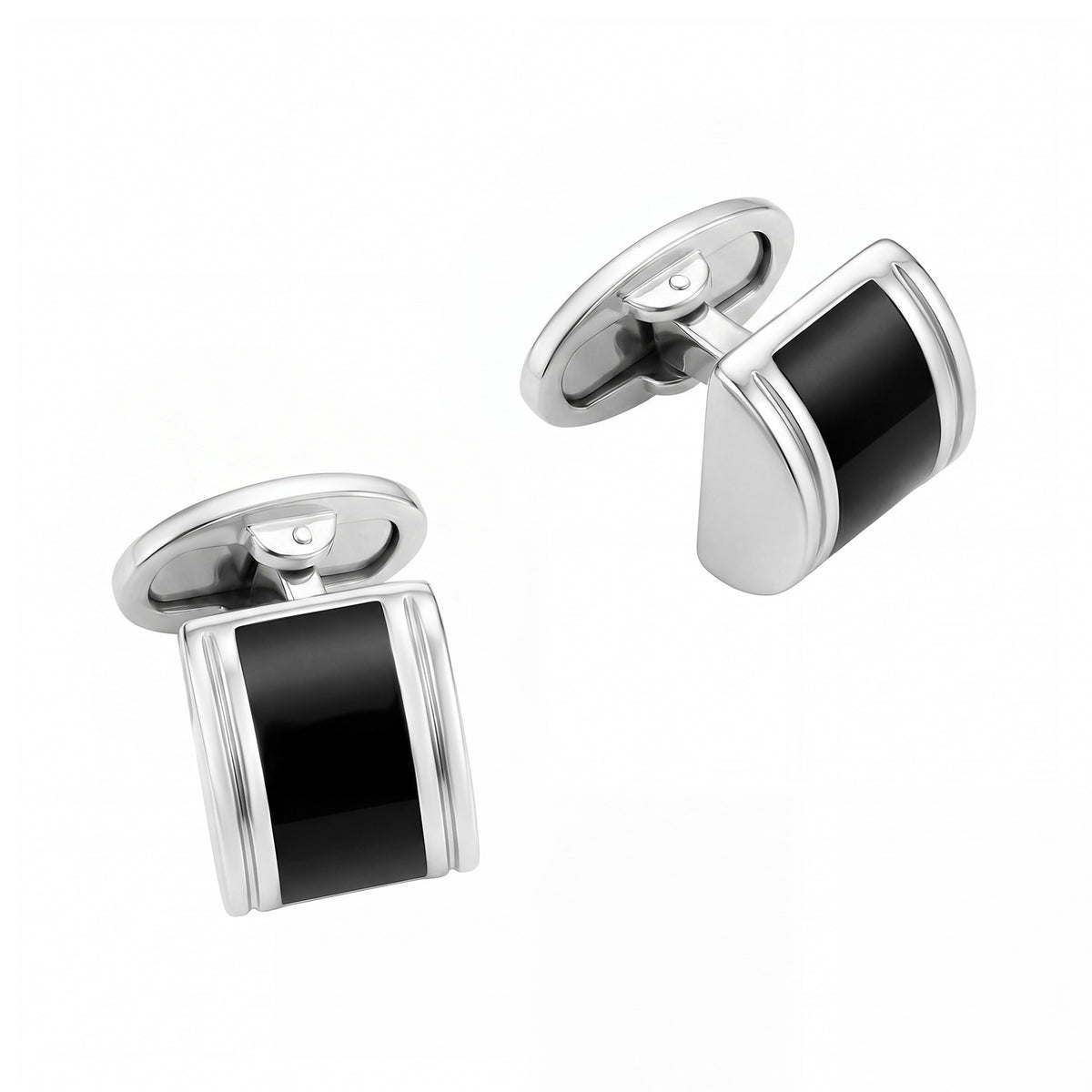 Linear Etch Rectangular Curve Gemstone Sterling Cufflinks
