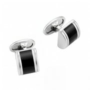 Linear Etch Rectangular Curve Gemstone Sterling Cufflinks