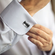Linear Etch Rectangular Curve Gemstone Sterling Cufflinks