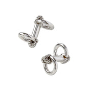 Staggered pair of sterling silver double ring rope knot cufflinks, Jan Leslie
