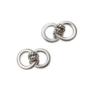 Overhead flat lay pair of sterling silver double ring rope knot cufflinks Jan Leslie