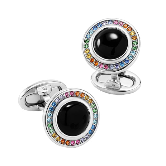 Rainbow Pave' Onyx Sterling Cufflinks