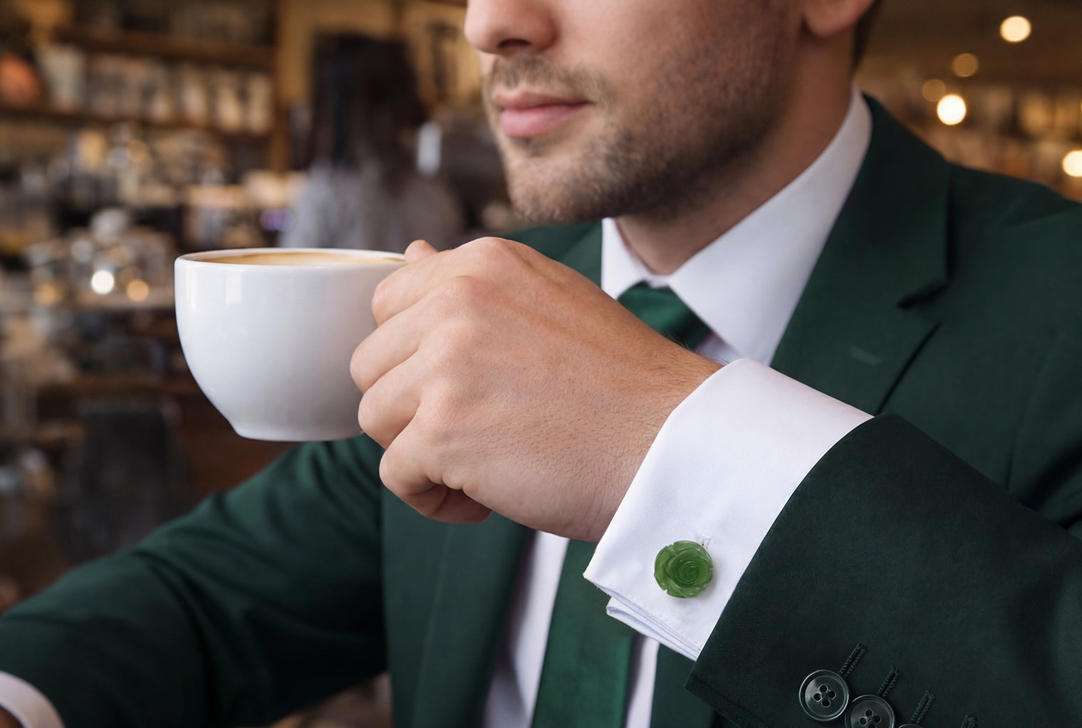 Hand-Carved Gemstone Rose Sterling Silver Cufflinks | Jan Leslie
