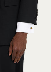 Hand-carved tiger's eye rose tuxedo set with sterling silver clover-back cufflinks ,Jan Leslie