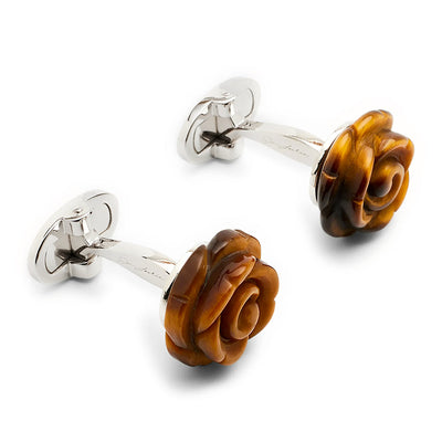 Hand-Carved Tiger's Eye Rose Sterling Silver Cufflinks I Jan Leslie Cufflinks and Accessories 