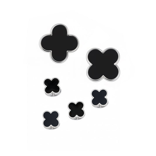 Four Leaf Clover Onyx Sterling Cufflinks & Studs