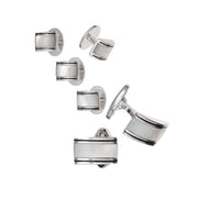 Mother-of-pearl barrel cufflinks and tuxedo stud set in sterling silver — Jan Leslie