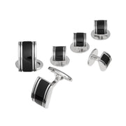 Black onyx barrel cufflinks and tuxedo stud set in sterling silver — Jan Leslie