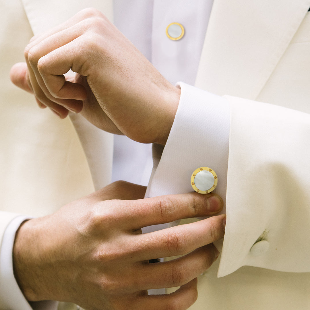 18K Gold Mother of Pearl Cufflinks & Studs