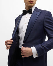 Sterling silver and gold ribbed cylinder tuxedo cufflink