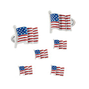 Sterling silver enamel waving American flag cufflinks and four tuxedo stud set by Jan Leslie.