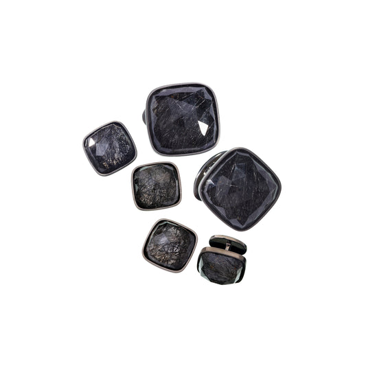 Rutilated Quartz Sterling Silver Cufflinks & Tuxedo Stud Set