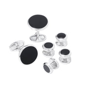 Round Black Onyx & Polished Sterling Silver 6-Piece Tuxedo Formal Set — Cufflinks & Studs - Jan Leslie Cufflinks and Accessories