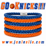 Go Knicks!  Blue & Orange Woven Leather Bracelet Stack