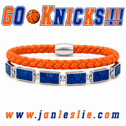 Go Knicks!  Blue Lapis Dash & Orange Woven Leather Bracelet Stack