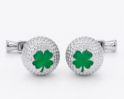 Round domed polished sterling silver golf ball cufflink pair