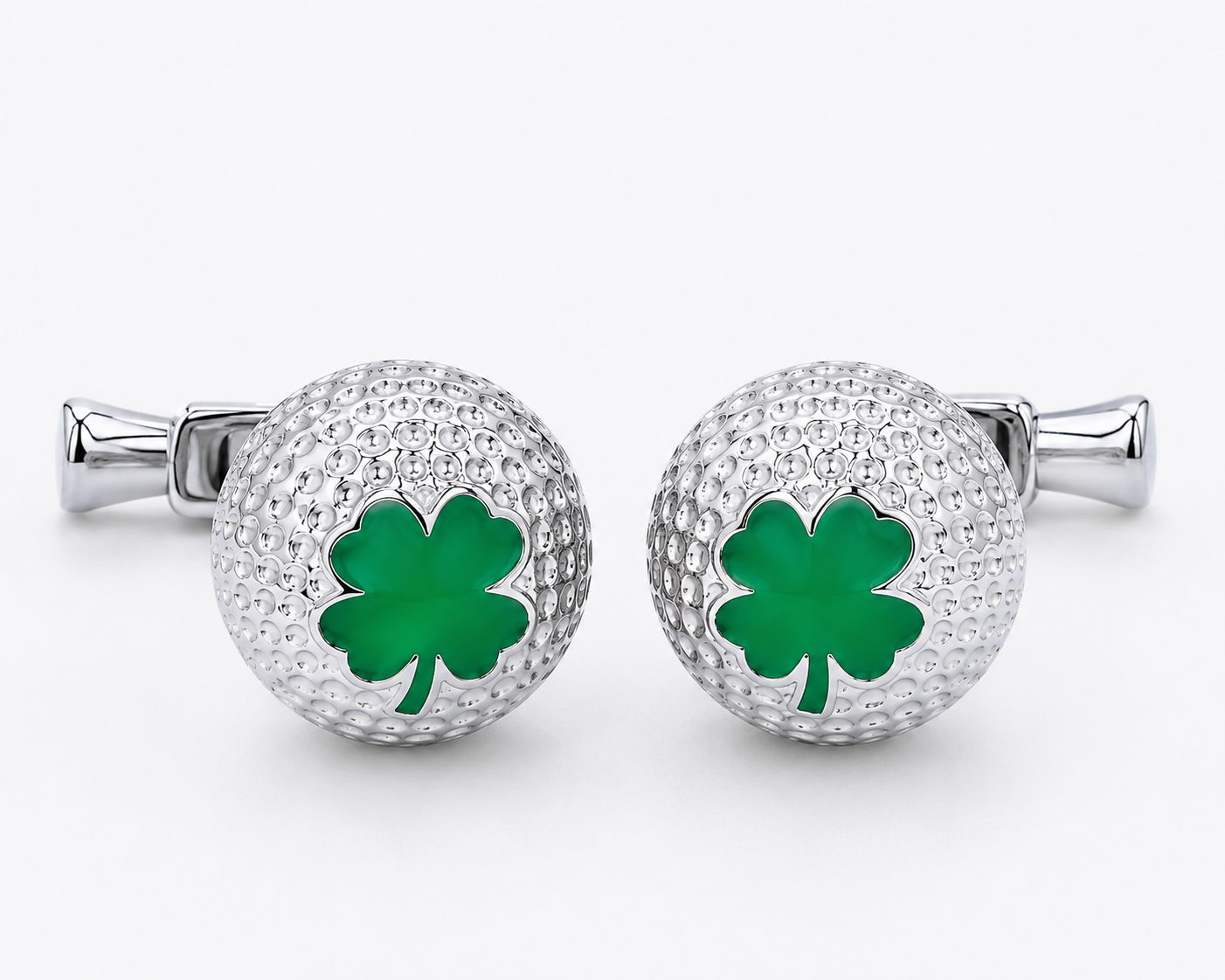 Round domed polished sterling silver golf ball cufflink pair