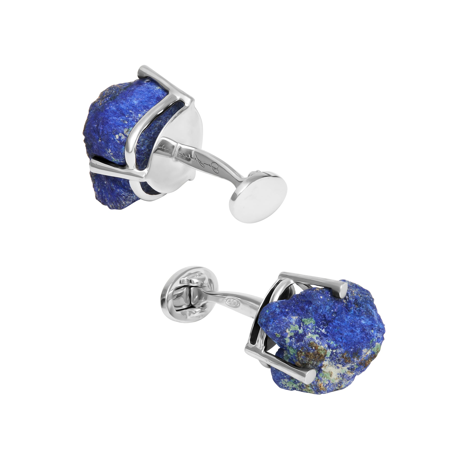 Raw azurite nugget cufflink pair with vivid cobalt blue